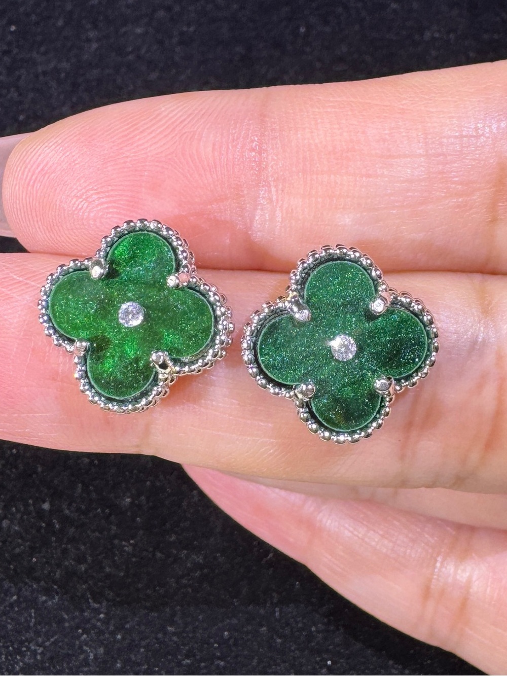 S925 Posts Green  CZ Stud Earrings